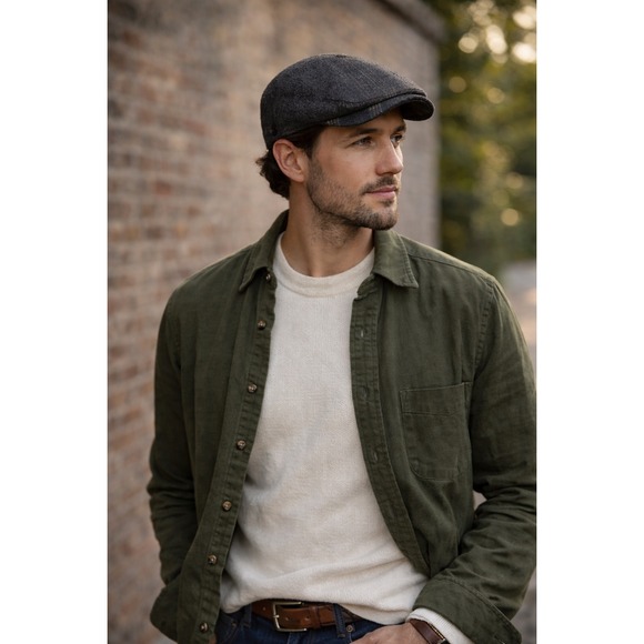 Other - Mens Charcoal Grey Wool Blend Newsboy Ivy Cap Plaid Brim Detail L/XL